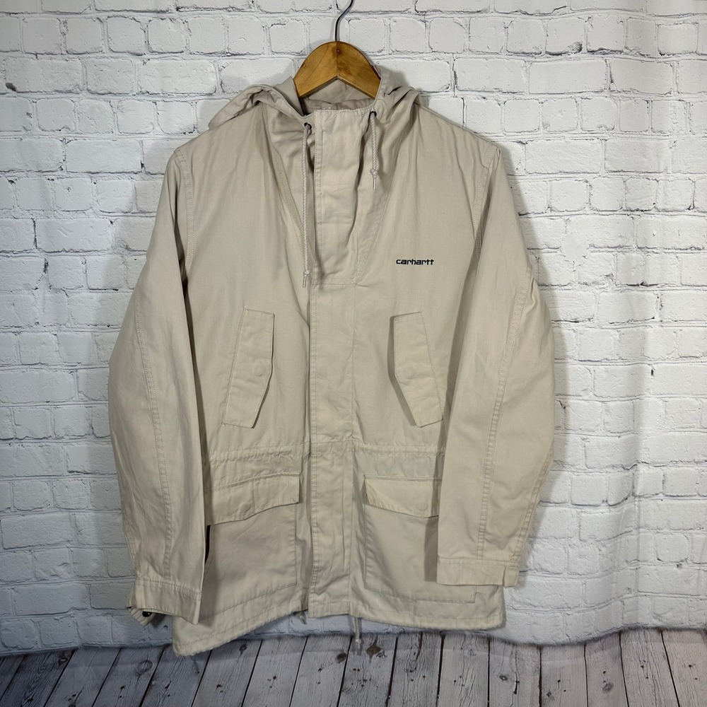Carhartt WIP Womens Battle Parka Jacket Tan Beige Hooded‎ Utility Coat Size M